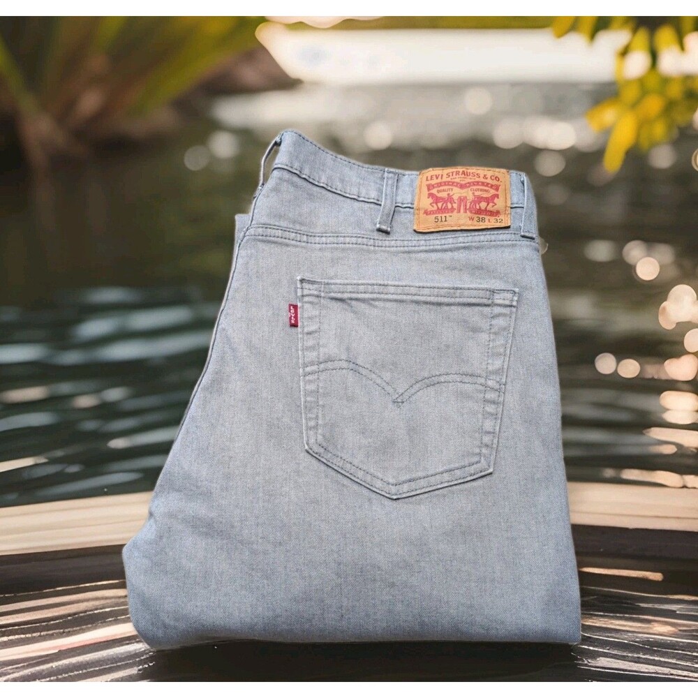 LEVI'S 511 SLIM STRETCH LIGHT WASH LIGHT GRAY DENIM JEANS MEN'S SIZE 38X32  EUC